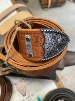 Load image into Gallery viewer, Belt~ Silver~ Floral~ Golden tan~
