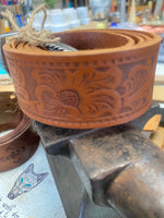 Load image into Gallery viewer, Belt~ Silver~ Floral~ Golden tan~
